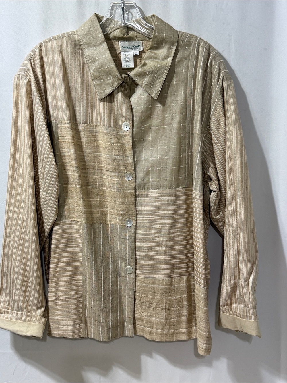Coldwater Creek Patchwork Button-Front blouse in Beige